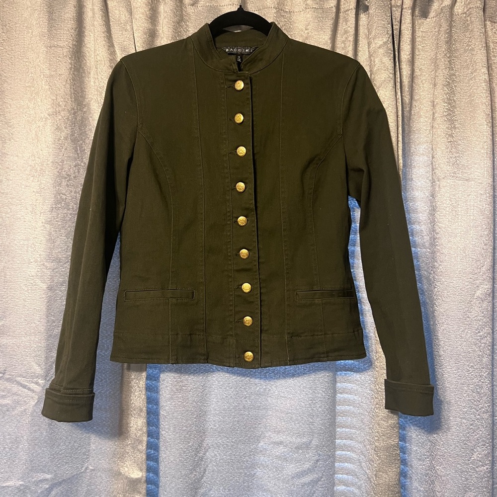 Baccini Olive Green Military-Style Button Front Jacket